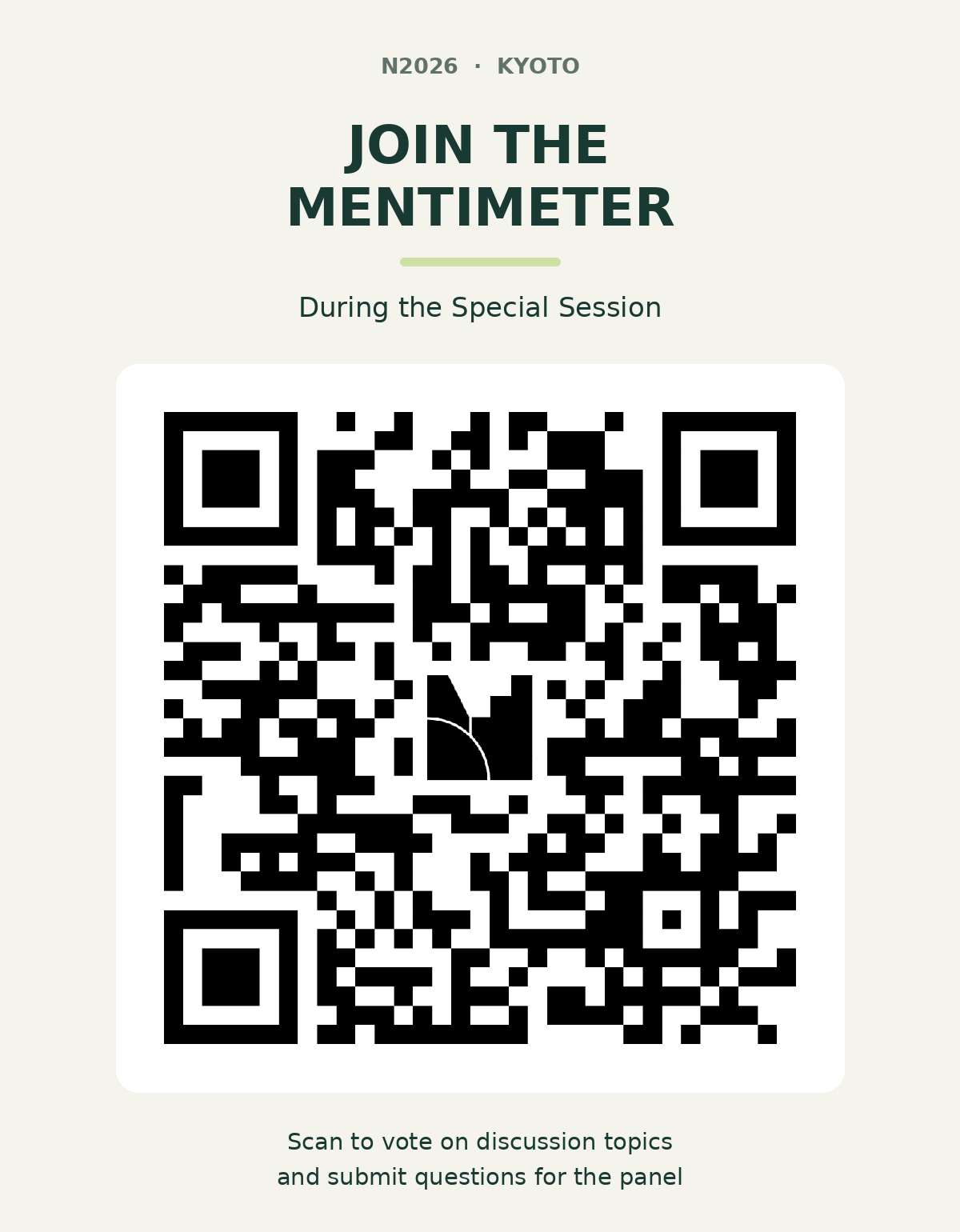 N2026 Kyoto Mentimeter QR code for voting on discussion topics and submitting panel questions